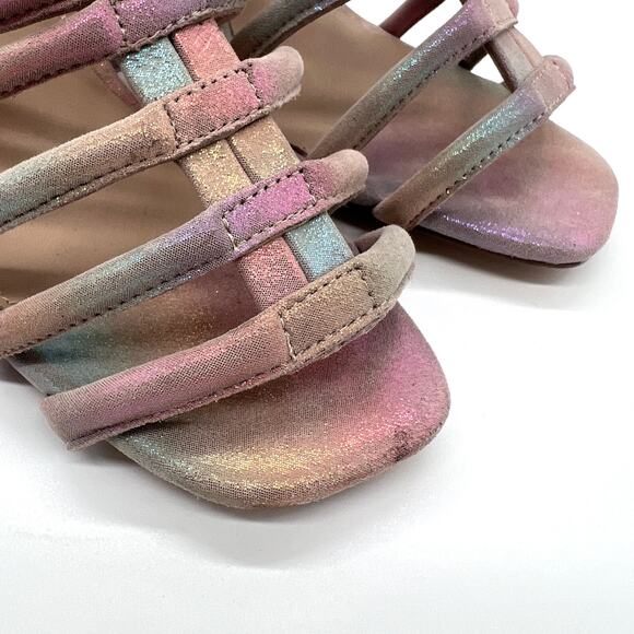 FREE PEOPLE Colette Leather Heels 7.5 Metallic Rainbow Strappy Sandal Cage NEW - Picture 9 of 15